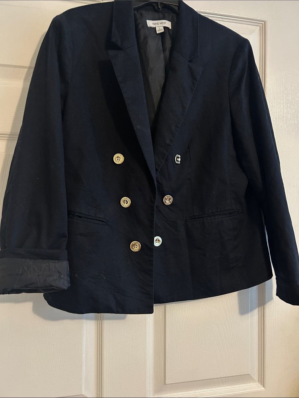 Nine West Black Double-Breasted Blazer with Gold Buttons
